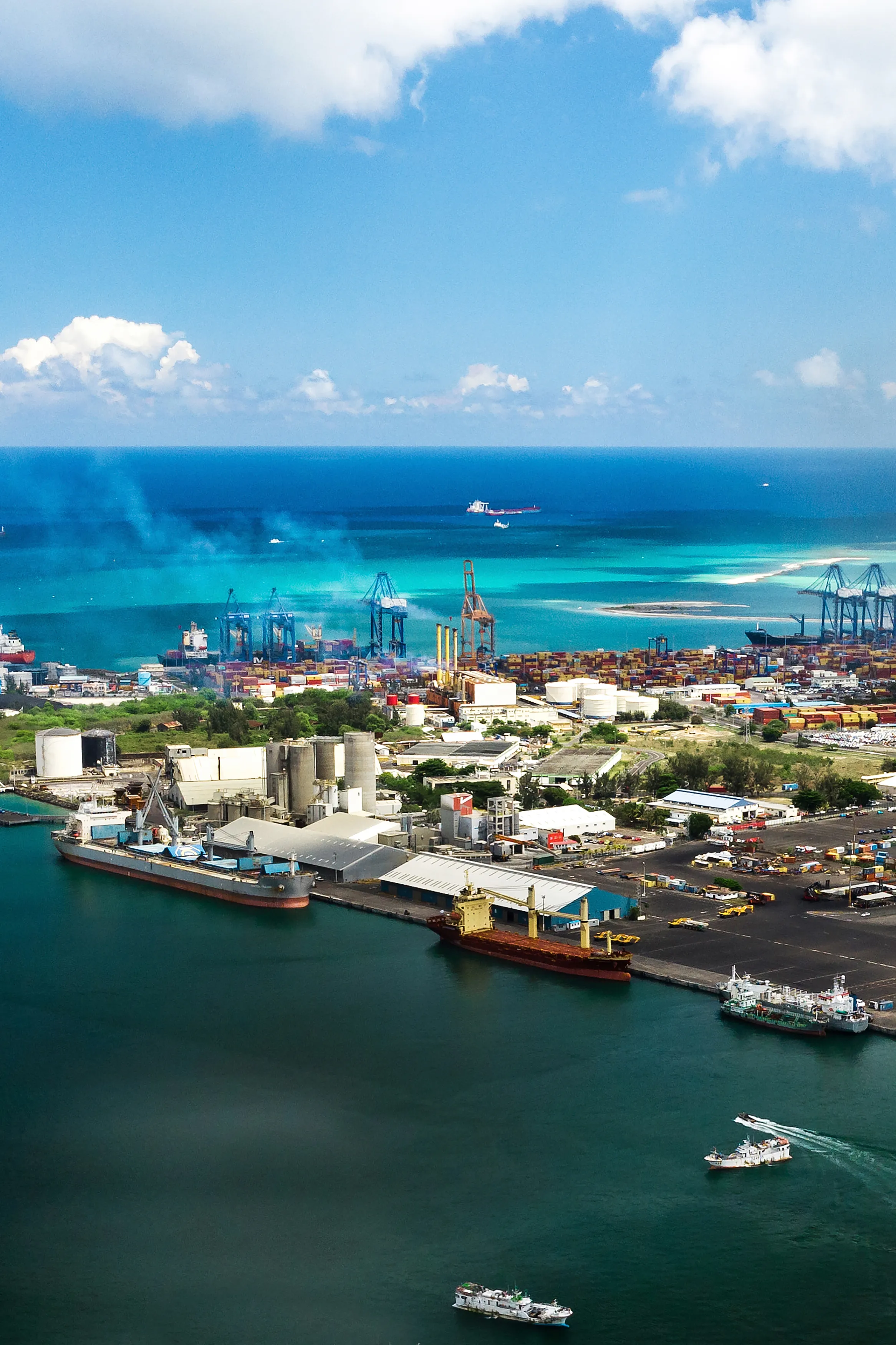Aerial view port waterfront Port Louis Mauritius Africa